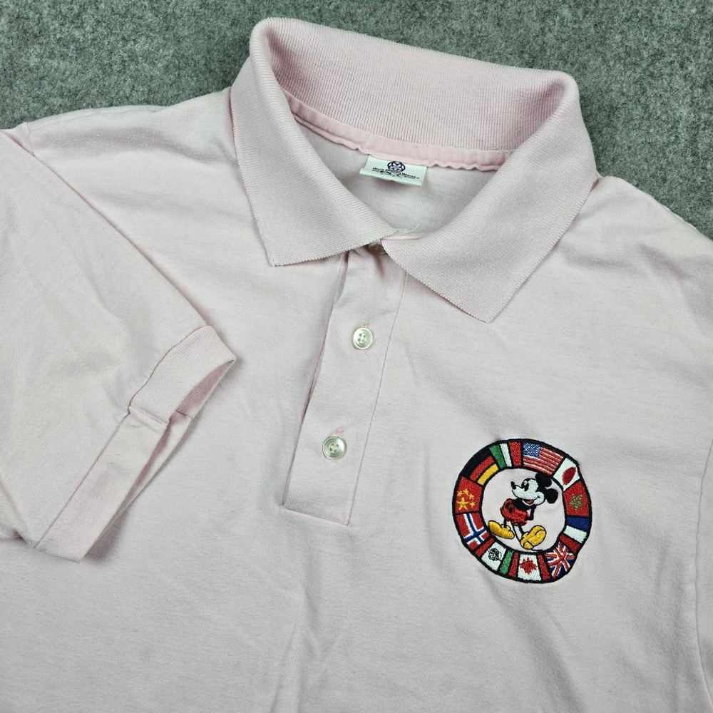 Vtg 80s Disney Polo Shirt Adult Medium Pink Mickey Mouse Epcot Center Pastel